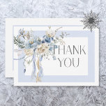 Rustic Winter Frosty Blue & White Floral Wedding Thank You Card<br><div class="desc">Introducing our exquisite winter floral wedding thank you card, a celebration of love amidst the enchanting beauty of the season. With its icy blue and white double frame, this invitation exudes elegance and sophistication. Soft blue and white watercolor winter floral bouquets, adorned with delicate touches of yellow, tan, and green,...</div>