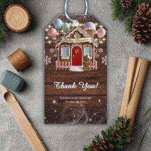 Rustic Winter Gingerbread House Baby Shower Gift Tags