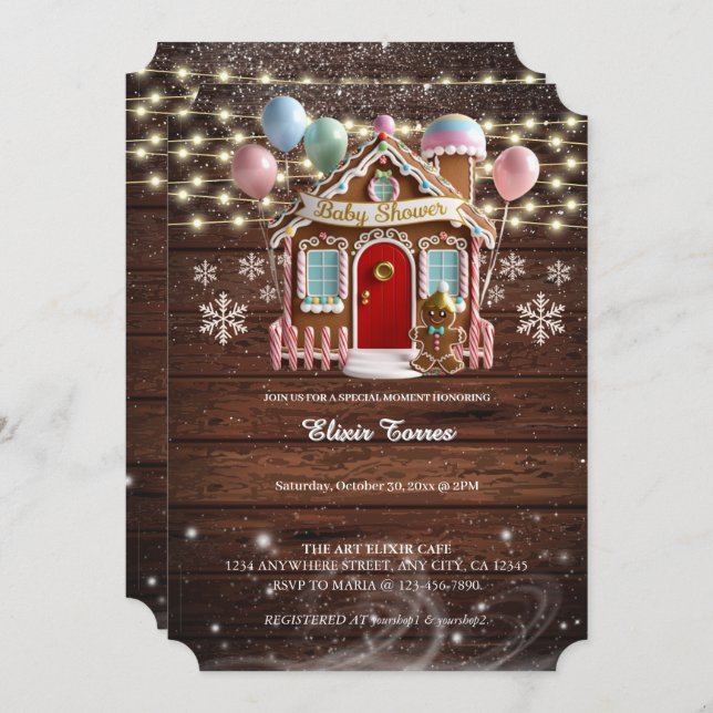 Rustic Winter Gingerbread House Baby Shower Invitation (Front/Back)