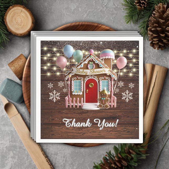 Rustic Winter Gingerbread House Baby Shower Napkins (Creator Uploaded)