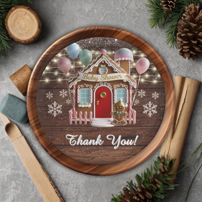 Rustic Winter Gingerbread House Baby Shower Paper Plates (Creator Uploaded)