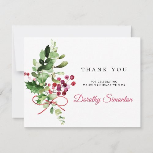 Rustic Winter Greenery 60th Birthday Thank You Card