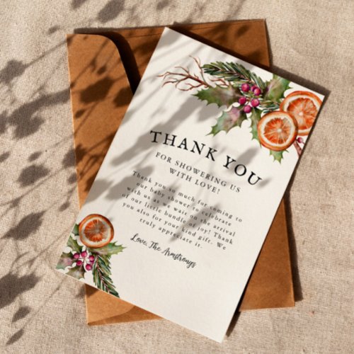 Rustic Winter Greenery Baby Shower  Thank You Card