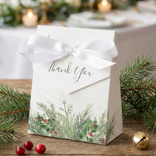 Rustic Winter Greenery Berries Pine Cone Wedding Favor Boxes