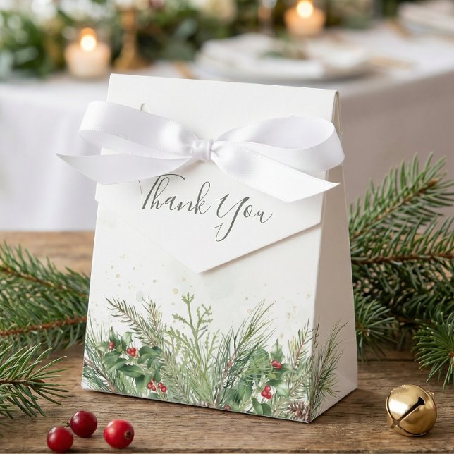 Rustic Winter Greenery Berries Pine Cone Wedding Favor Boxes (Creator Uploaded)