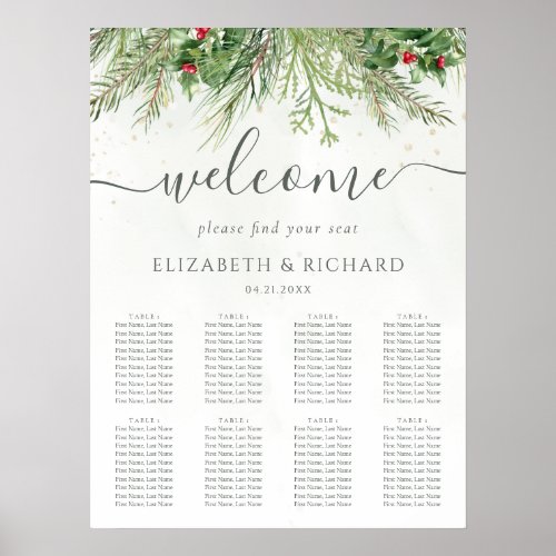 Rustic Winter Greenery Berries Pine Cone Wedding Poster