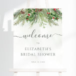 Rustic Winter Greenery Bridal Shower Welcome Sign<br><div class="desc">Beautiful bridal shower welcome sign featuring hand-painted botanical watercolor illustrations of winter greenery,  pine and spruce branches,  cones and holly berries. Perfect choice for winter or Christmas holiday themed weddings.</div>