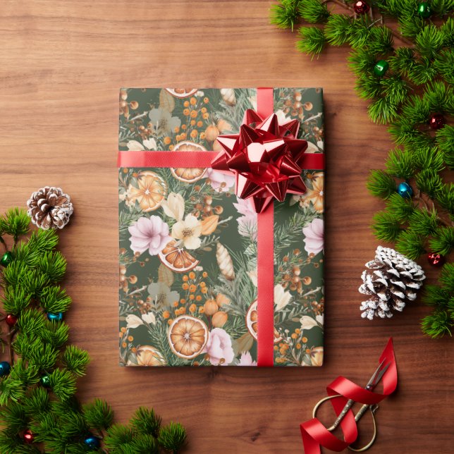 Rustic winter greenery citrus botanical Christmas Wrapping Paper (Holiday Gift)