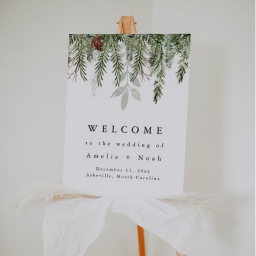 Rustic Winter Greenery Wedding Welcome Sign
