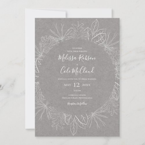 Rustic Winter  Grey All In One Wedding Invitation