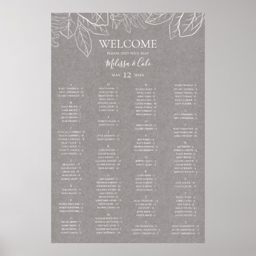 Rustic Winter Grey Alphabetical Seating Chart