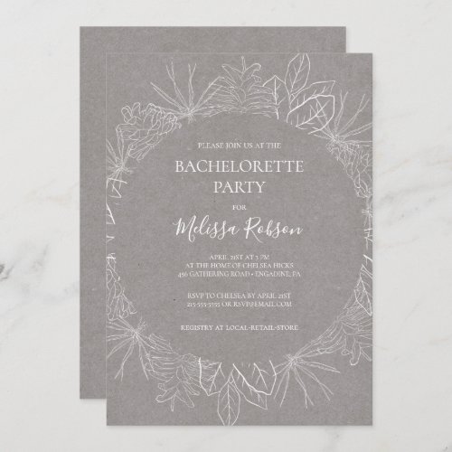 Rustic Winter  Grey Bachelorette Party Invitation
