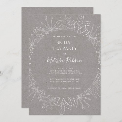 Rustic Winter  Grey Bridal Tea Party Invitation