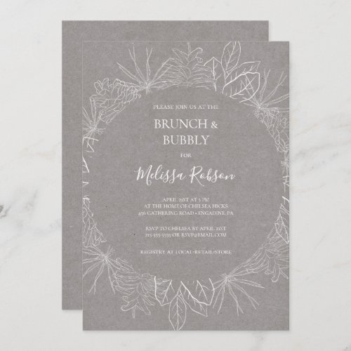 Rustic Winter  Grey Brunch and Bubbly Shower Invitation