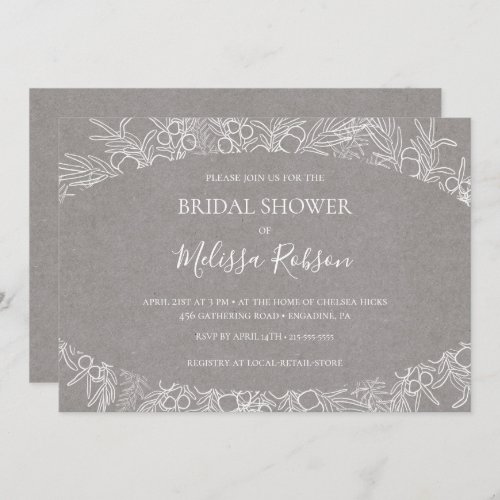 Rustic Winter  Grey Horizontal Bridal Shower Invitation