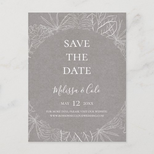 Rustic Winter  Grey Save The Date Postcard