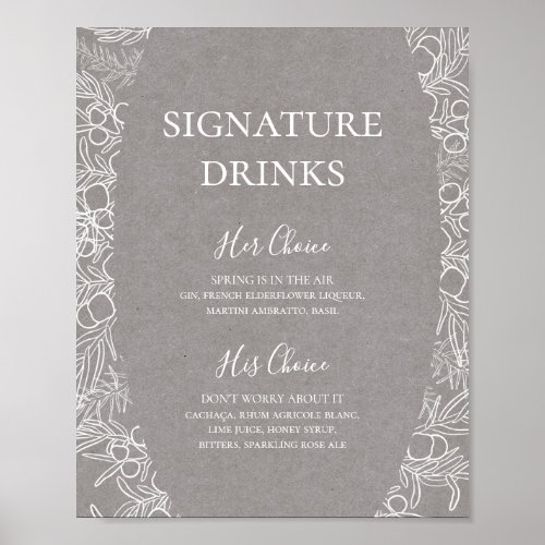 Rustic Winter  Grey Signature Drinks Sign