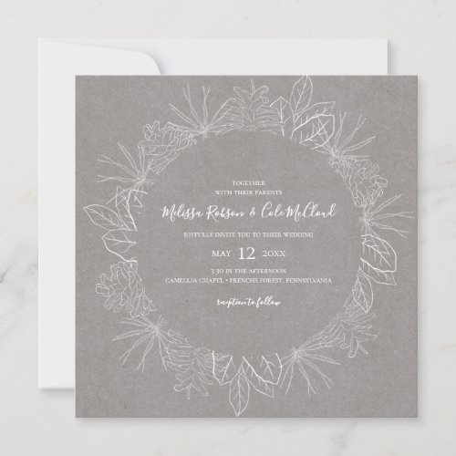 Rustic Winter  Grey Square Wedding Invitation