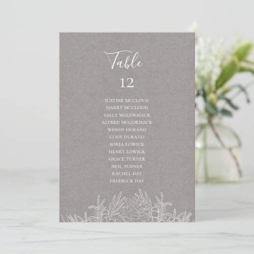 Rustic Winter  Grey Table Number Seating Chart