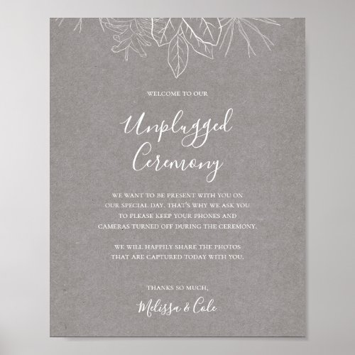 Rustic Winter  Grey Unplugged Ceremony Sign
