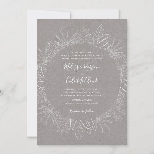 Rustic Winter  Grey Wedding Invitation