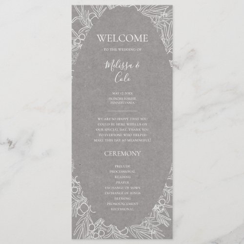 Rustic Winter  Grey Wedding Program