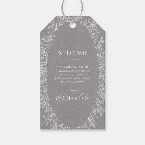 Rustic Winter  Grey Wedding Welcome Gift Tags