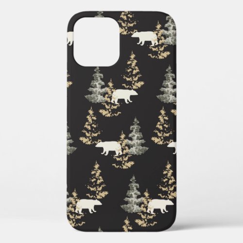 Rustic Winter Holiday Bear Animal Pattern iPhone 12 Case