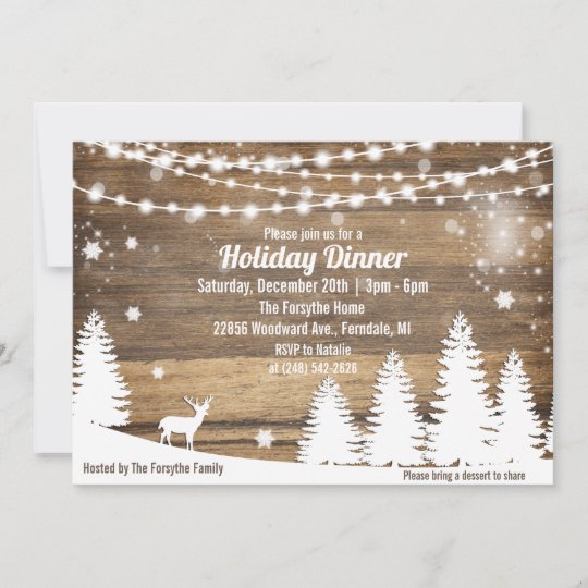 Rustic Winter Holiday Christmas Dinner Invitation | Zazzle.com