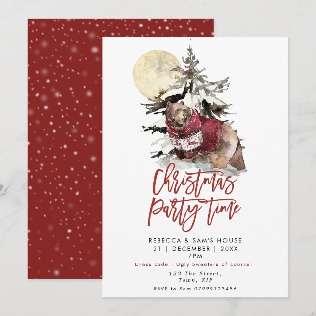 rustic winter holiday Christmas party invitation (Front/Back)