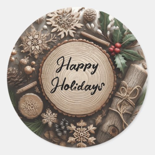 Rustic Winter Holiday Country Christmas  Classic Round Sticker