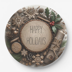 Rustic Winter Holiday Country Christmas Paper Plates