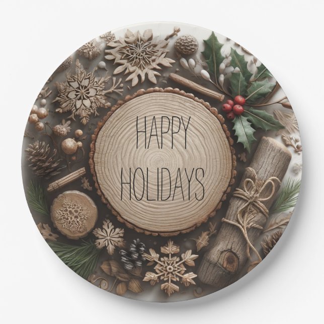 Rustic Winter Holiday Country Christmas  Paper Plates (Front)