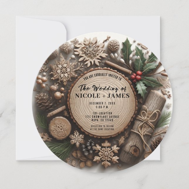 Rustic Winter Holiday Country Christmas Wedding  Invitation (Front)