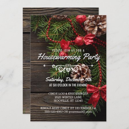 Rustic Winter Holiday Housewarming Party Invitation
