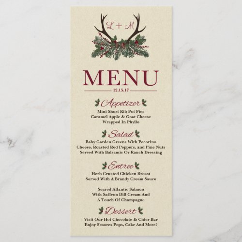 Rustic Winter Holiday Pine Wedding Dinner Menu