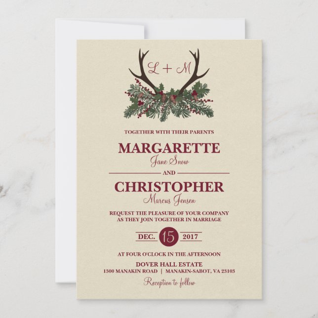 Rustic Winter Holiday Pine Wedding Invitation (Front)