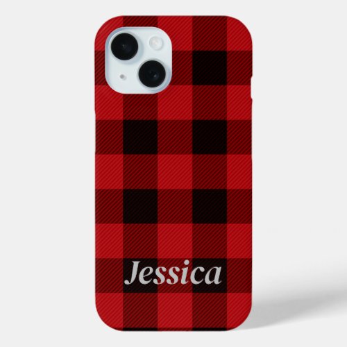 rustic winter holiday red black buffalo plaid iPhone 15 case