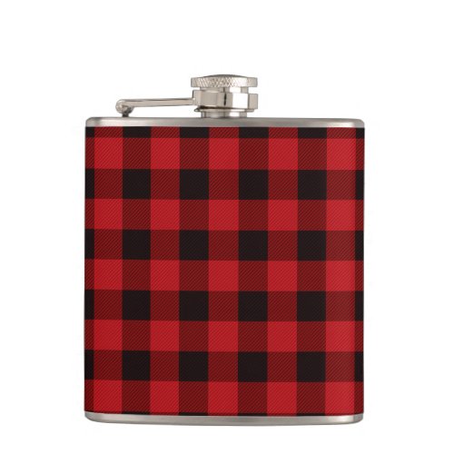 rustic winter holiday red black buffalo plaid flask