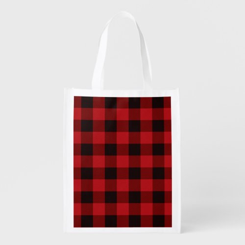 rustic winter holiday red black buffalo plaid grocery bag