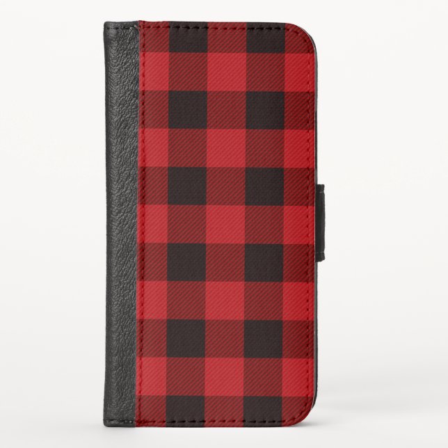 rustic winter holiday red black buffalo plaid iPhone wallet case (Front)