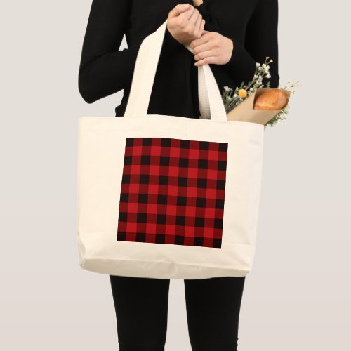 rustic winter holiday red black buffalo plaid large tote bag