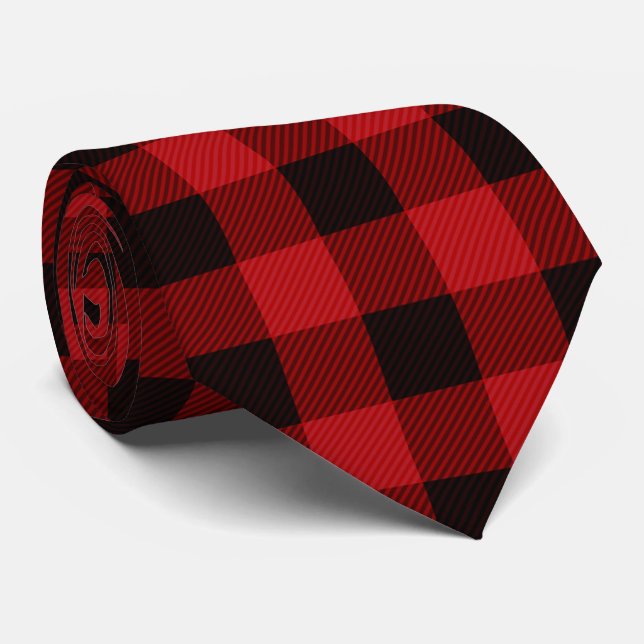 rustic winter holiday red black buffalo plaid neck tie (Rolled)