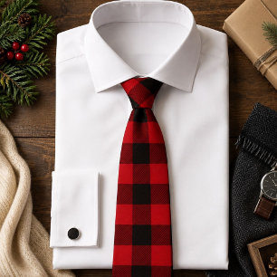 rustic winter holiday red black buffalo plaid neck tie