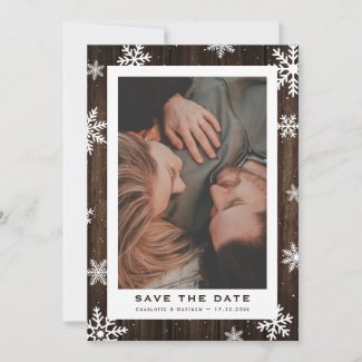 Rustic Winter Holiday Save The Date Photo Cards