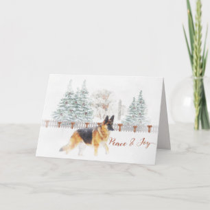 Rustic Winter Holiday Scene with German Shepherd Card