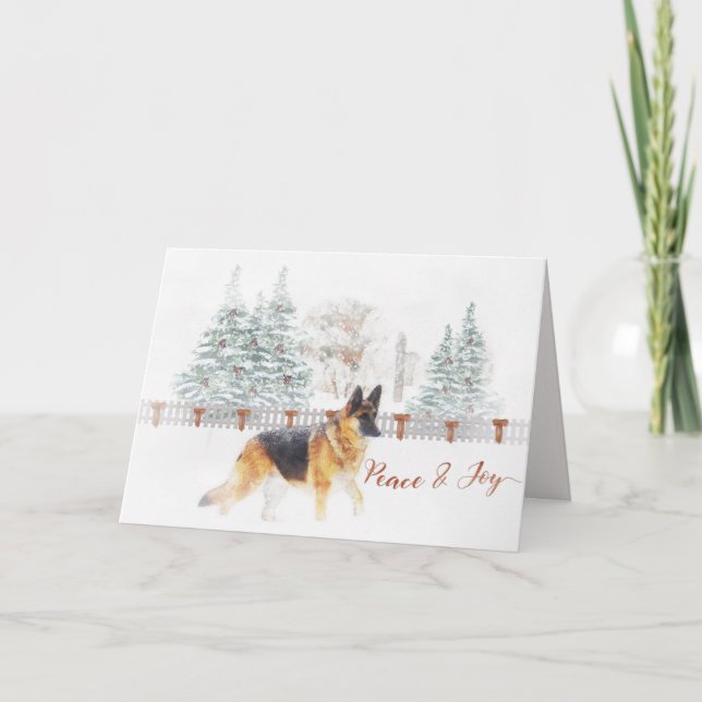 Rustic Winter Holiday Scene with German Shepherd Card (Front)