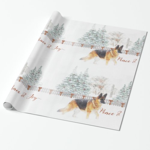 Rustic Winter Holiday Scene with German Shepherd Wrapping Paper