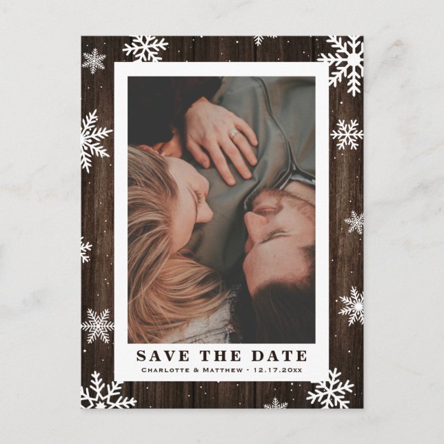 Rustic Winter Holiday Wedding Save The Date Photo Announcement Postcard (Front)
