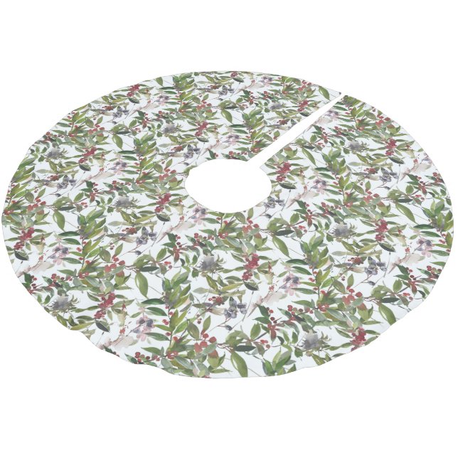Rustic Winter Holly Berries Holiday Christmas Brushed Polyester Tree Skirt (Angled)